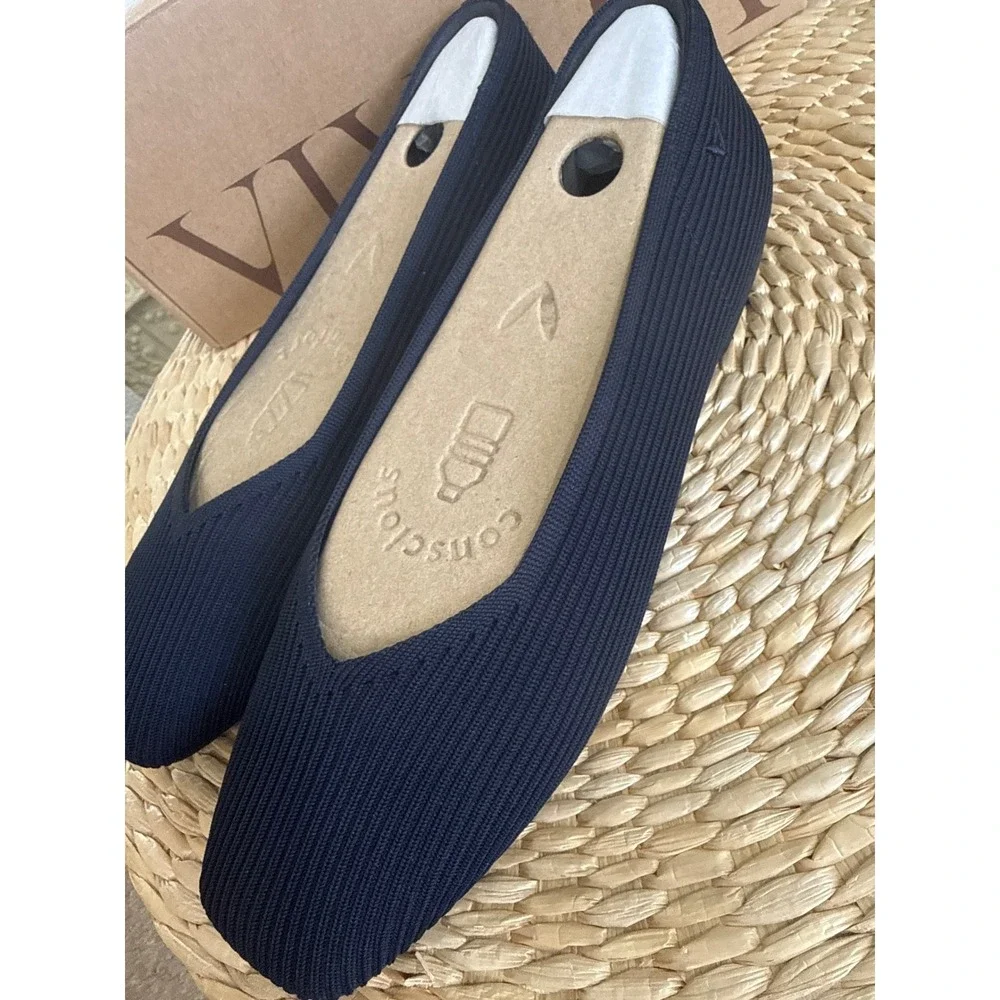 VIVAIA Navy Square Toe Knit Flats Comfortable Lightweight NEW EU/42W US/10.5W‎